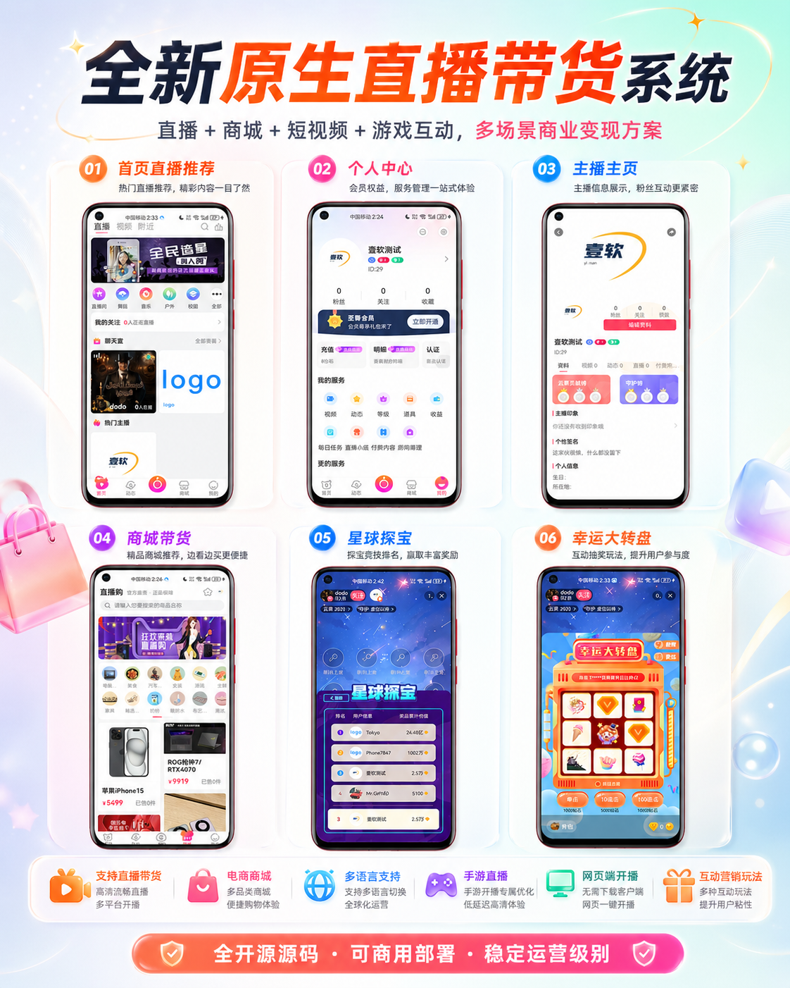 图片[8]-2026多语言国际短视频,直播带货,Shortvideo,CloneTiktok,语聊房APP,手机直播h5游戏直播WEBh5网页开播多端同步微信小程序公会系统-济南壹软网络科技