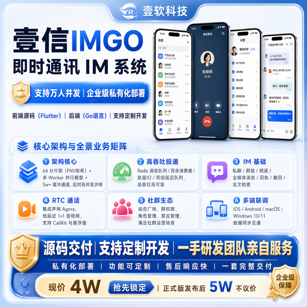 【GO语言高并发】壹信带推送上架开发企业级IM即时通讯源码独立部署仿tg聊天/通话/红包-济南壹软网络科技