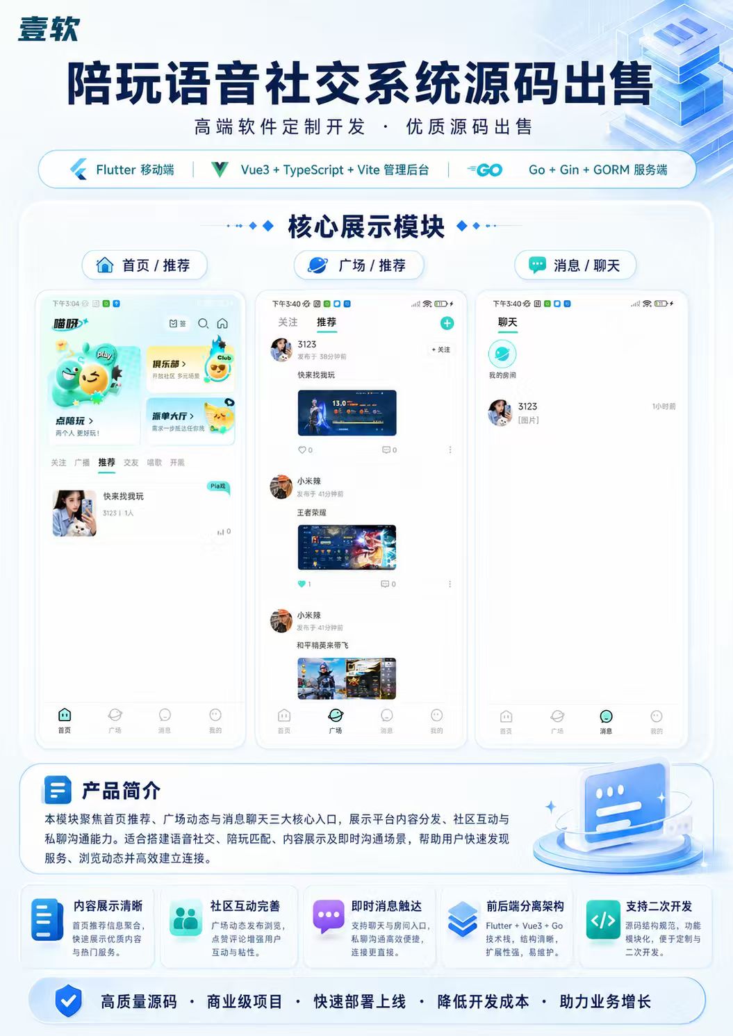 图片[4]-2026新版陪玩语音社交APP源码，Flutter前端 + Go后端，支持语聊房、陪玩接单、礼物打赏、公会分成、钱包支付-济南壹软网络科技